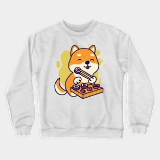 cute shiba eats sushi Crewneck Sweatshirt